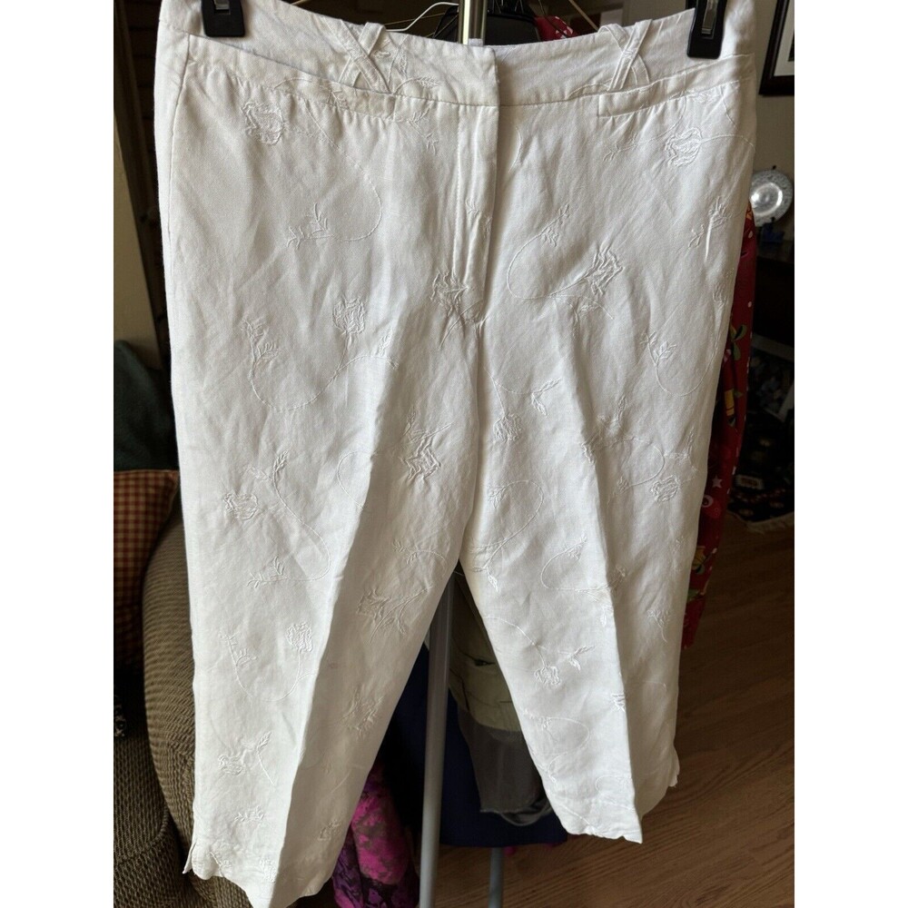 Briggs‎ New York Casual Crop Pants Women’s Size 14 Linen Embroidered High-Rise